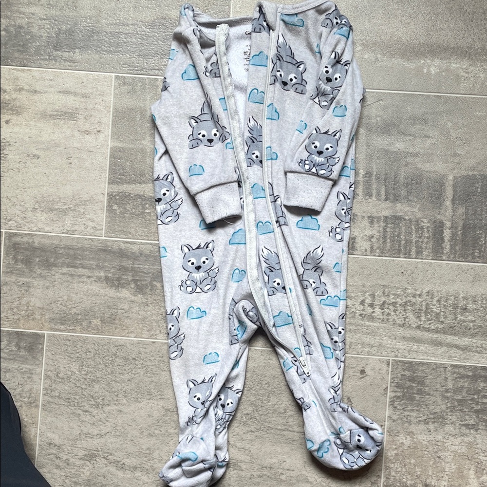 2/$10 Gray and Blue Fox Print Kids One Piece